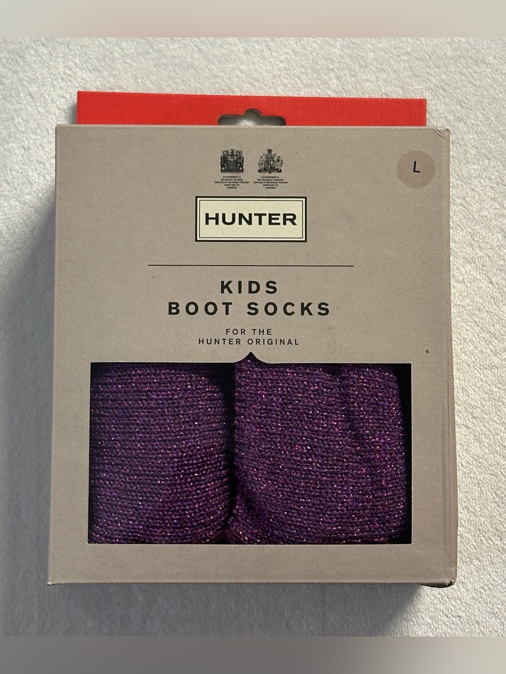 HUNTER kids bright violet glitter cuff original tall boot socks, L.